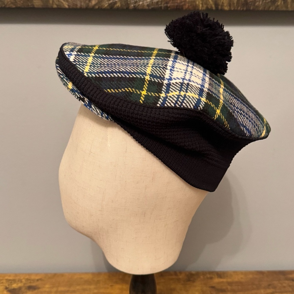 H. Seener Scotland Green Navy Tartan Tam O’ Shanter Pom Pom Hat